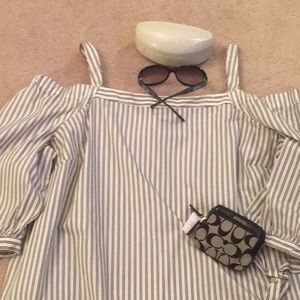Apt9 Cold Shoulder Striped Top